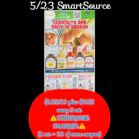 a smartsource flyer with a picture of ketchup, mustard, and other condiments